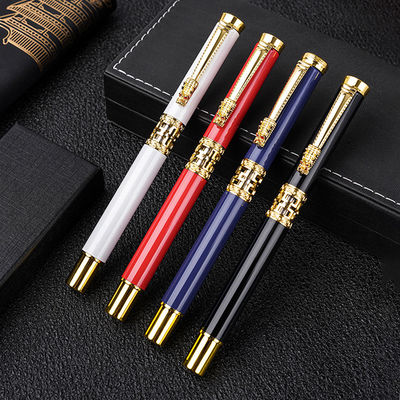 Beli Gaya Cina Metal Bisnis Alat tulis Set Kerongkongan Out Dragon Kepala Roller Ball Pen pembuatan online