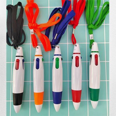 comprar Caneta esferográfica de quatro cores de 0,7 mm Caneta manual conveniente com corda pendurada Fabricação em linha