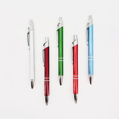 Beli Alat tulis sekolah Colorful Press Metal Ball Pen 1.0mm Clip Perak Portable Pen Print Logo pembuatan online