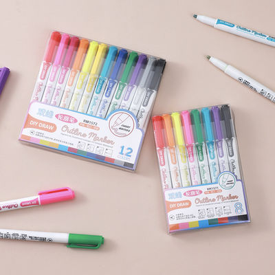 kopen Studenten Plastic Double Line Contour Pen Graffiti Handbooks Multi Color Highlighter Pen online vervaardiging