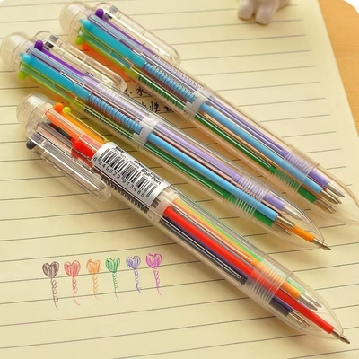 Six-Color Bullet Tip Pens 0.7mm Refill See-through Ball Pens for Journal Kids